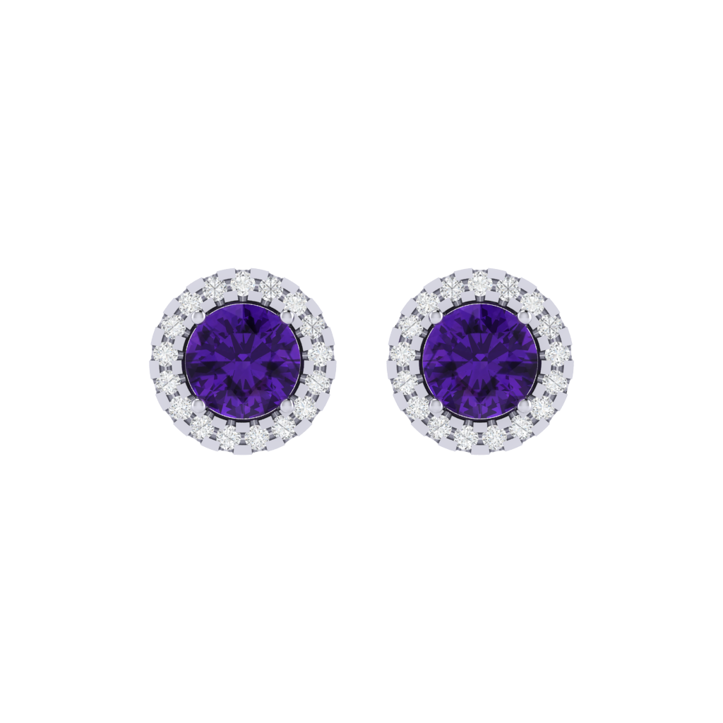 white gold plated sterling silver round shape amethyst stud earrings