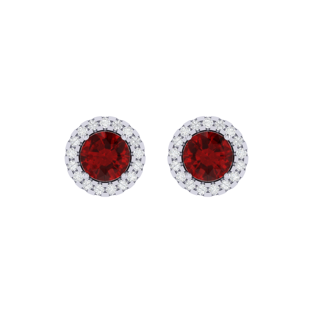 white gold plated sterling silver round shape ruby stud earrings