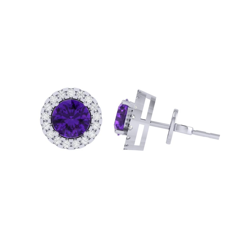 white gold plated sterling silver round shape amethyst stud earrings