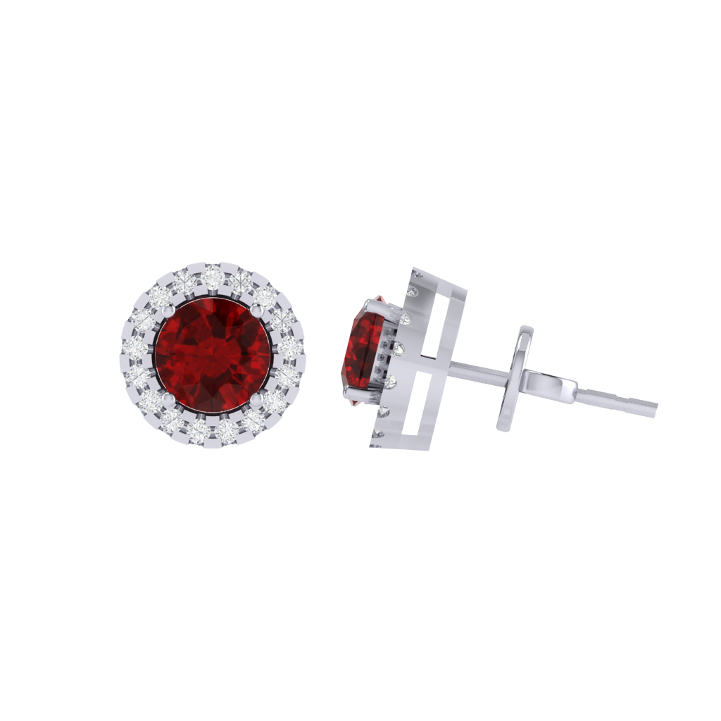 white gold plated sterling silver round shape ruby stud earrings