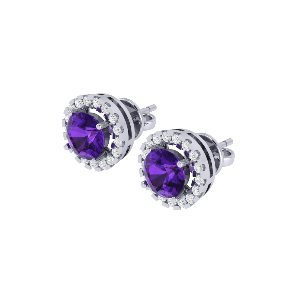 white gold plated sterling silver round shape amethyst stud earrings