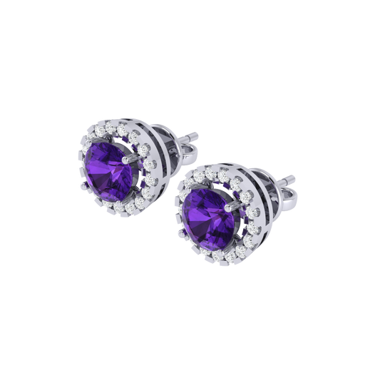white gold plated sterling silver round shape amethyst stud earrings