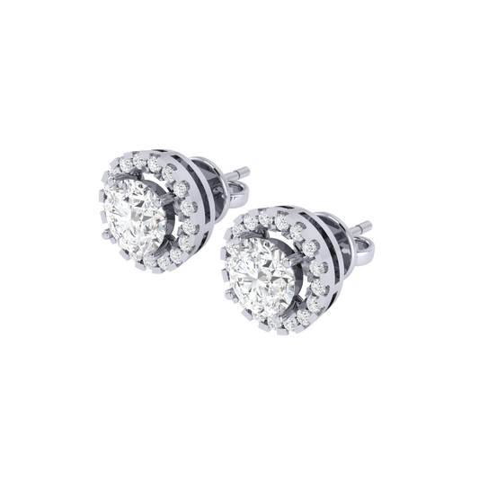 white gold plated sterling silver round shape cubic-zirconia stud earrings