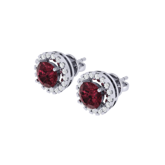 white gold plated sterling silver round shape garnet stud earrings