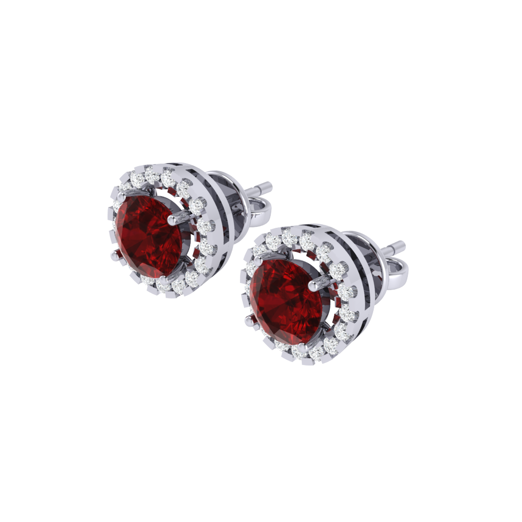 white gold plated sterling silver round shape ruby stud earrings