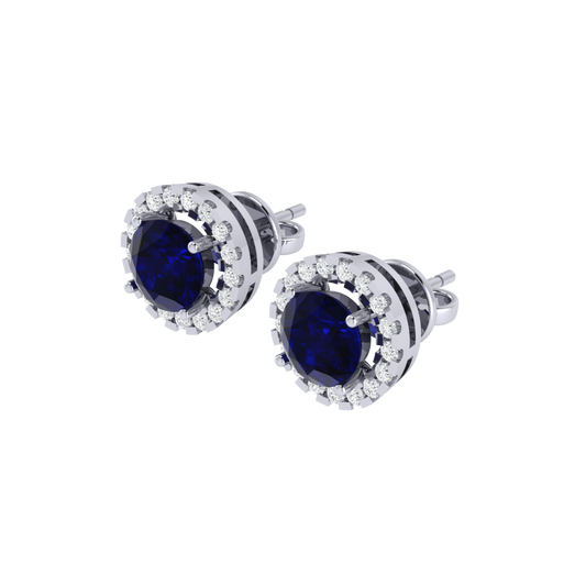 white gold plated sterling silver round shape sapphire stud earrings