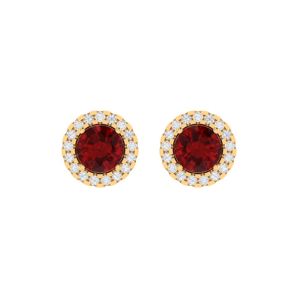 yellow gold plated sterling silver round shape ruby stud earrings