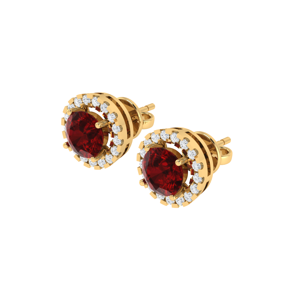 yellow gold plated sterling silver round shape ruby stud earrings