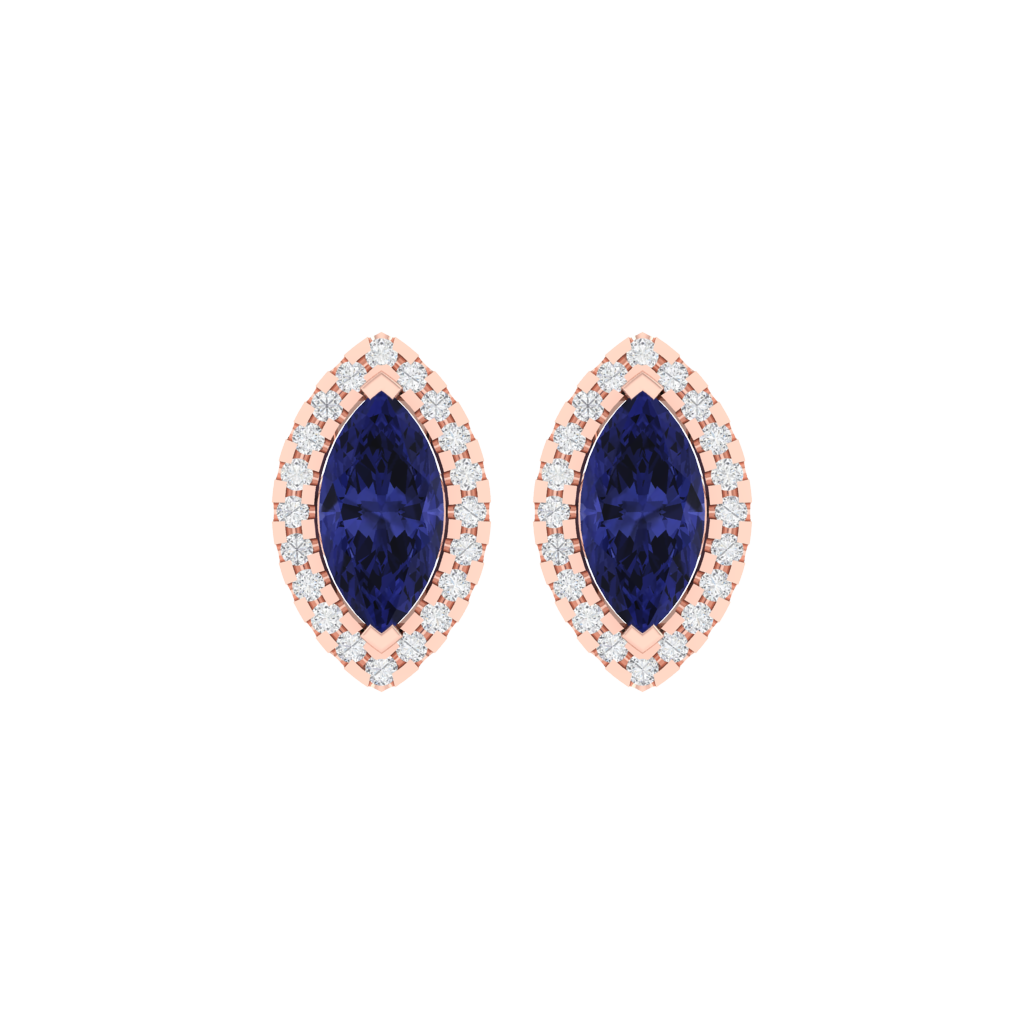 rose gold plated sterling silver marquise shape tanzanite stud earrings