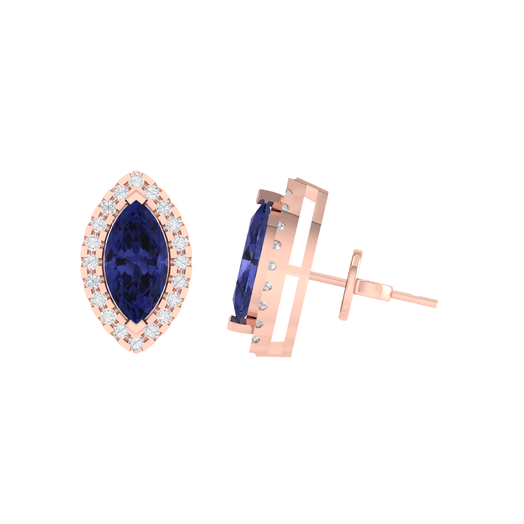 rose gold plated sterling silver marquise shape tanzanite stud earrings