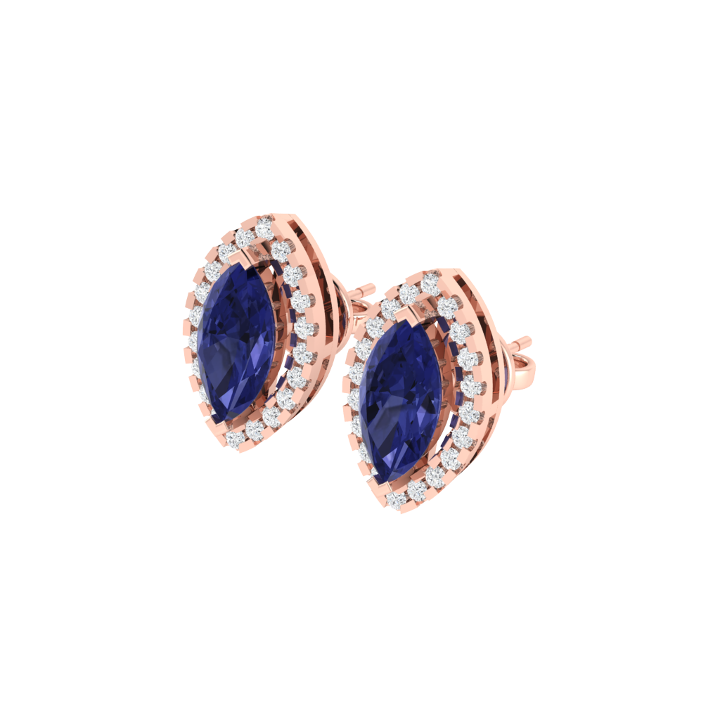 rose gold plated sterling silver marquise shape tanzanite stud earrings