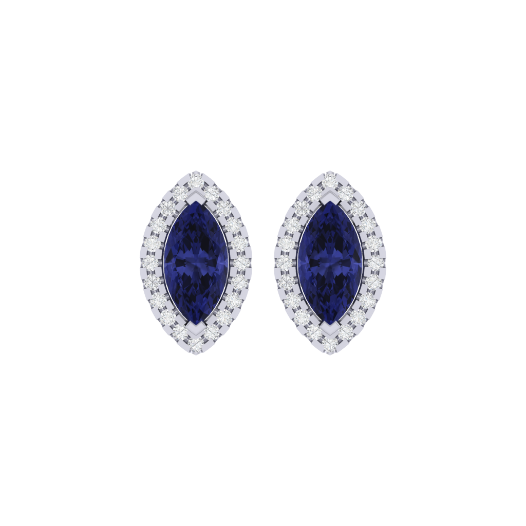 white gold plated sterling silver marquise shape tanzanite stud earrings
