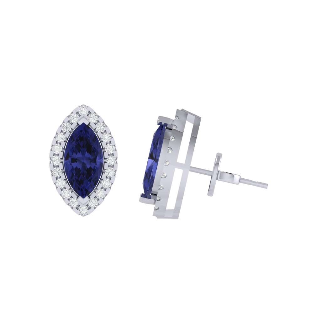 white gold plated sterling silver marquise shape tanzanite stud earrings