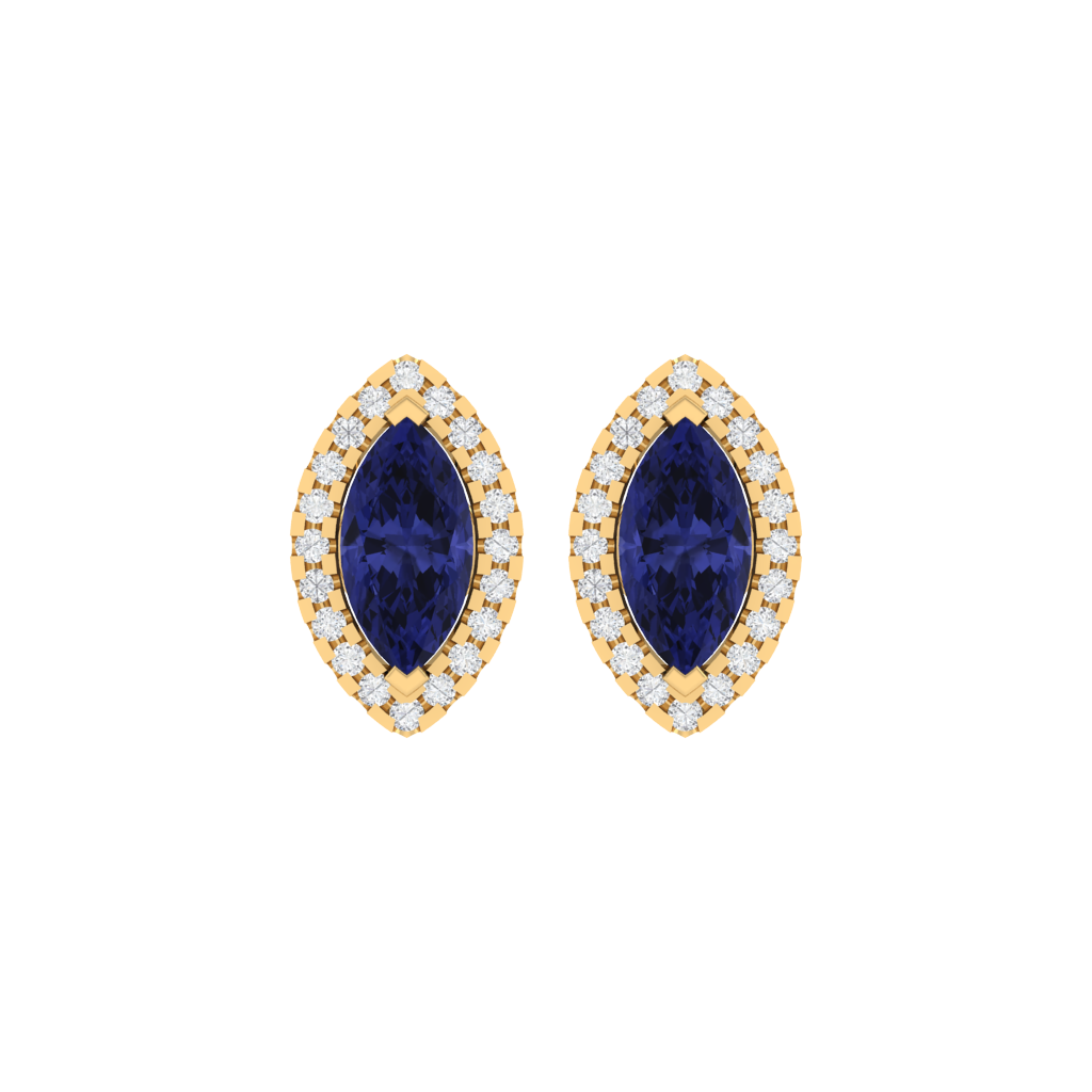 yellow gold plated sterling silver marquise shape tanzanite stud earrings