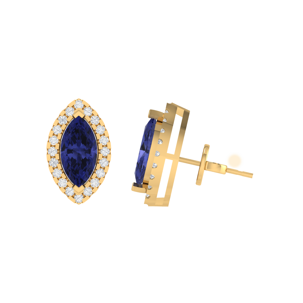 yellow gold plated sterling silver marquise shape tanzanite stud earrings