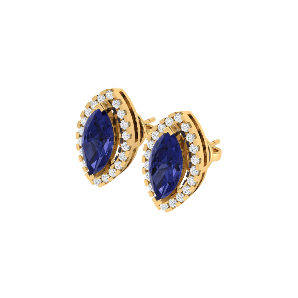 yellow gold plated sterling silver marquise shape tanzanite stud earrings