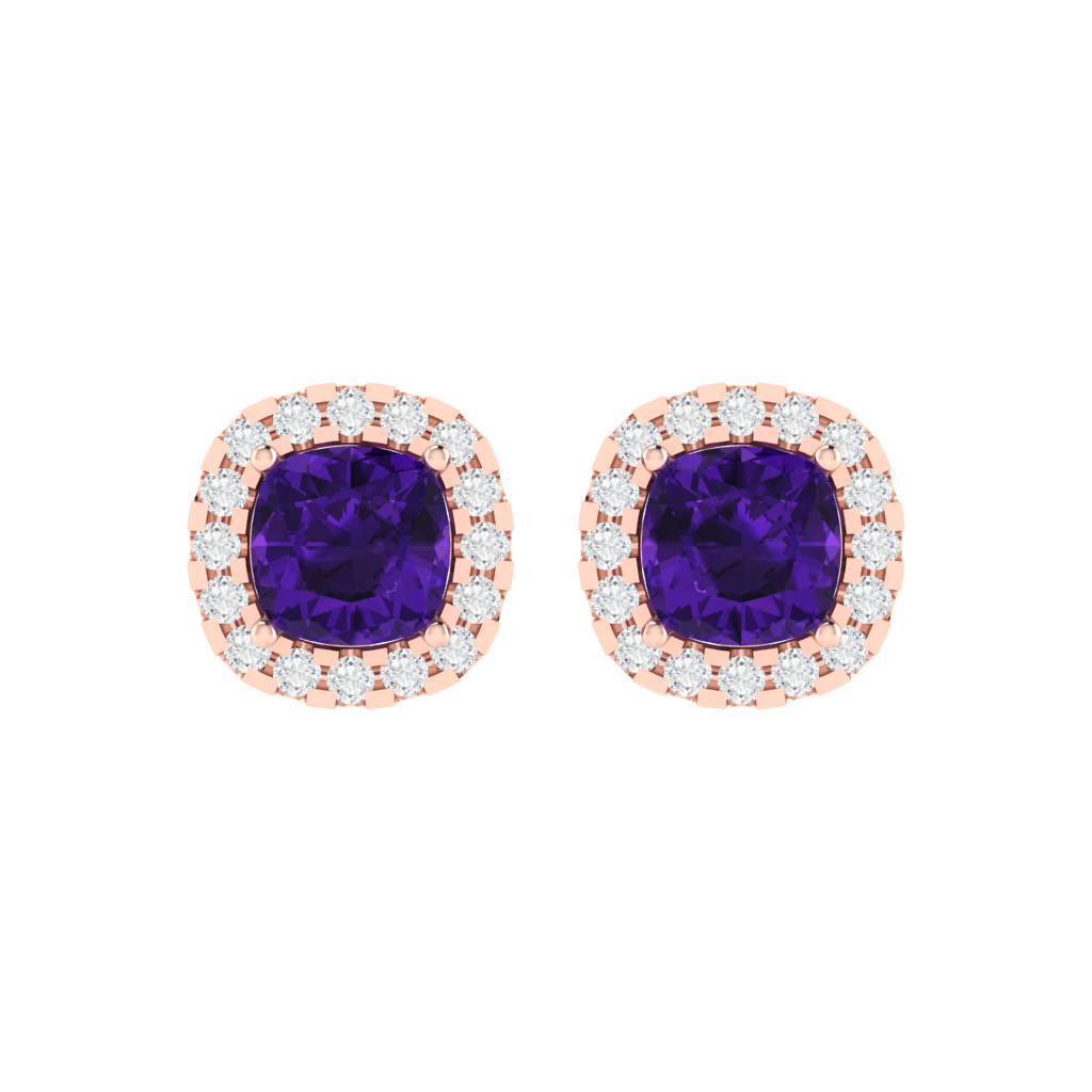 rose gold plated sterling silver cushion shape amethyst stud earrings