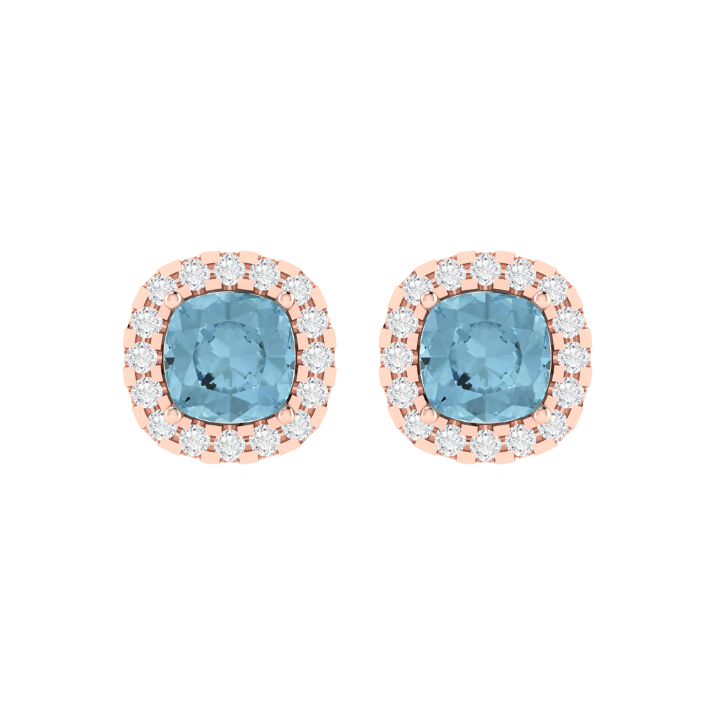rose gold plated sterling silver cushion shape aquamarine stud earrings
