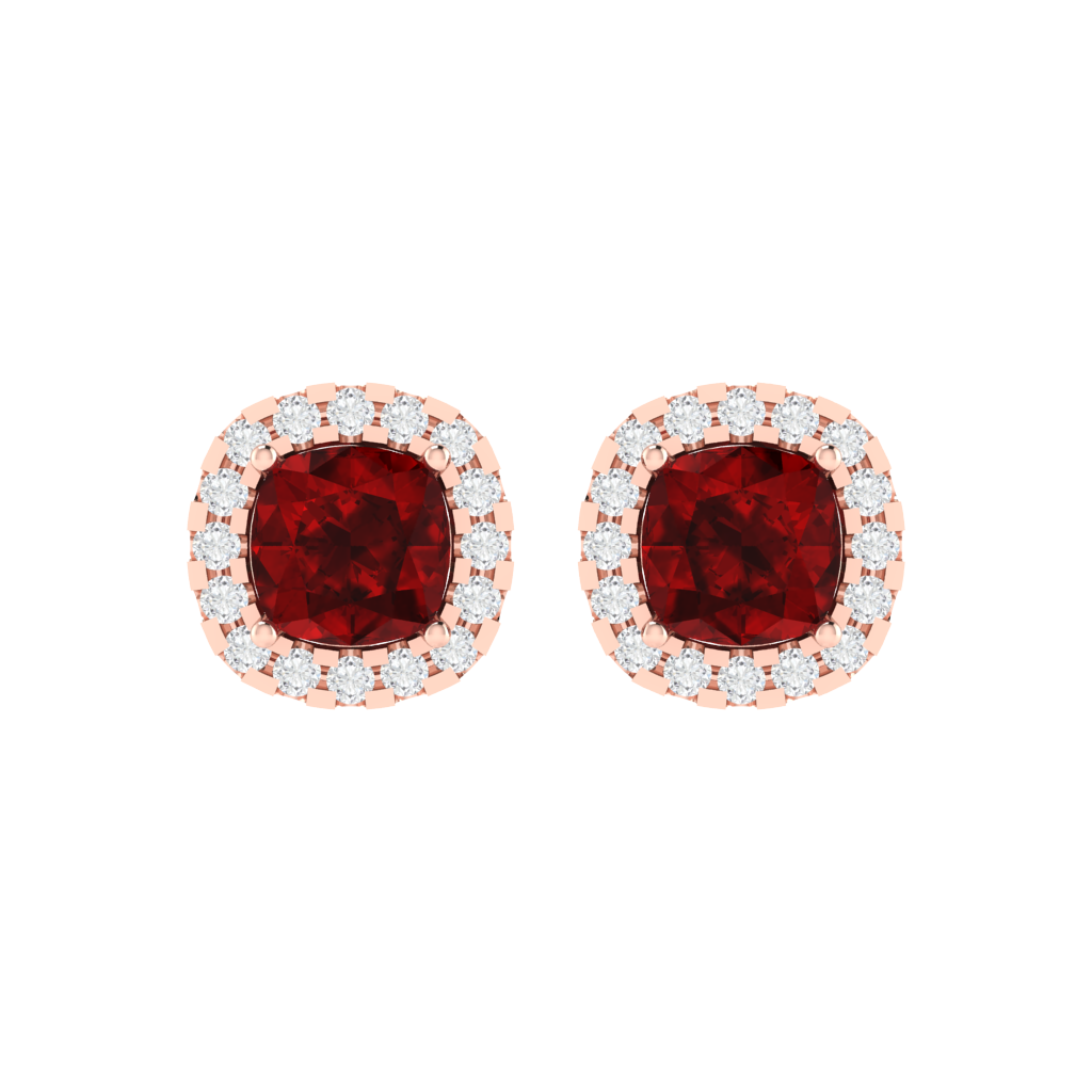 rose gold plated sterling silver cushion shape ruby stud earrings