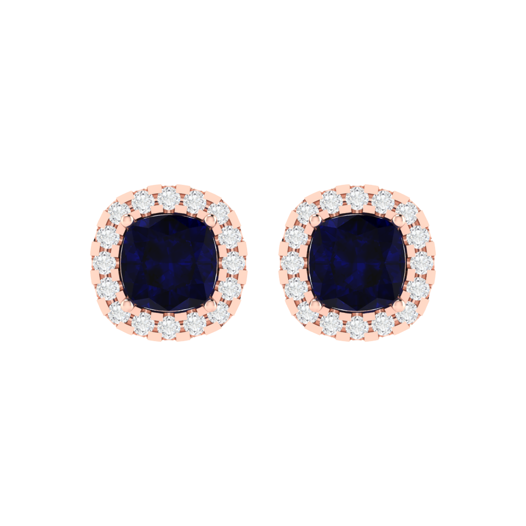 rose gold plated sterling silver cushion shape sapphire stud earrings