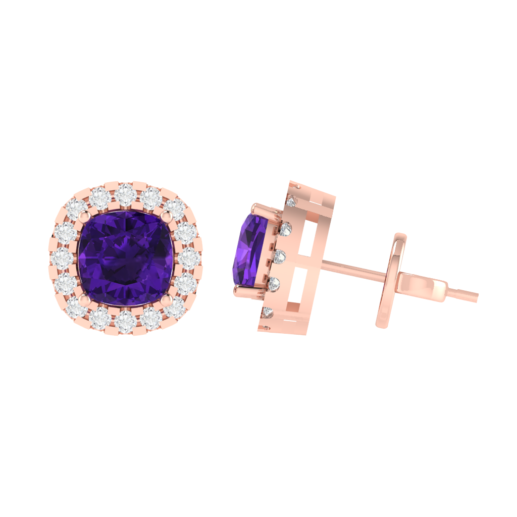 rose gold plated sterling silver cushion shape amethyst stud earrings