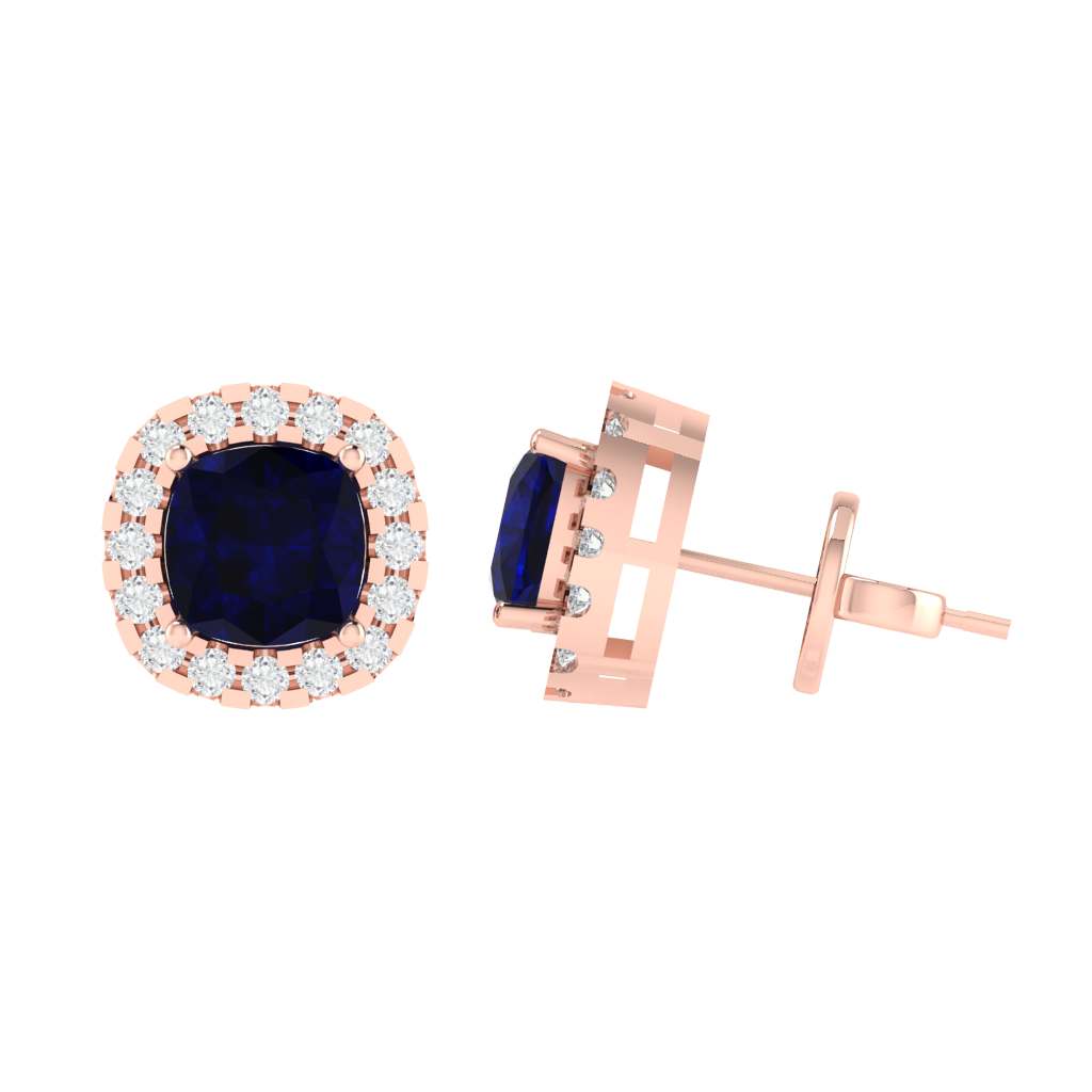 rose gold plated sterling silver cushion shape sapphire stud earrings