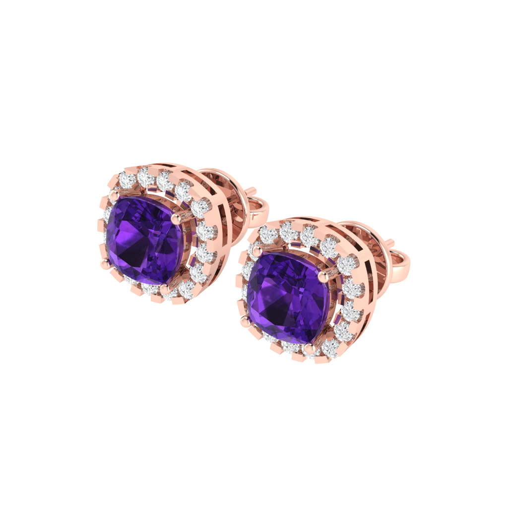 rose gold plated sterling silver cushion shape amethyst stud earrings