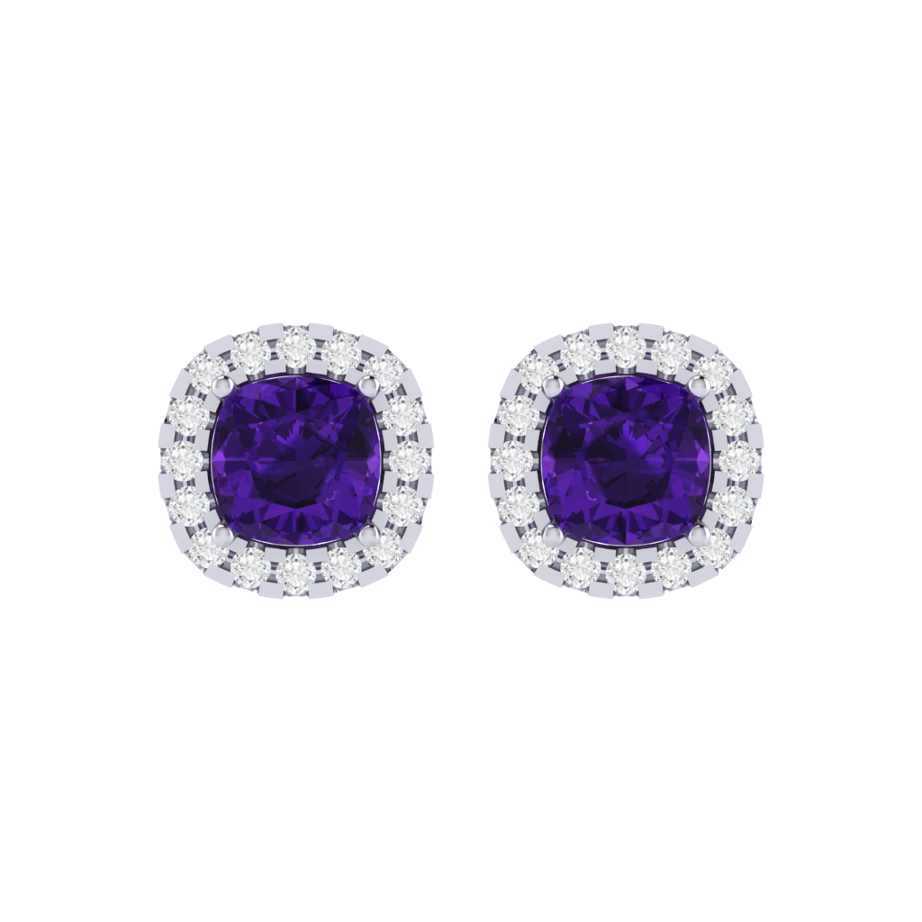 white gold plated sterling silver cushion shape amethyst stud earrings