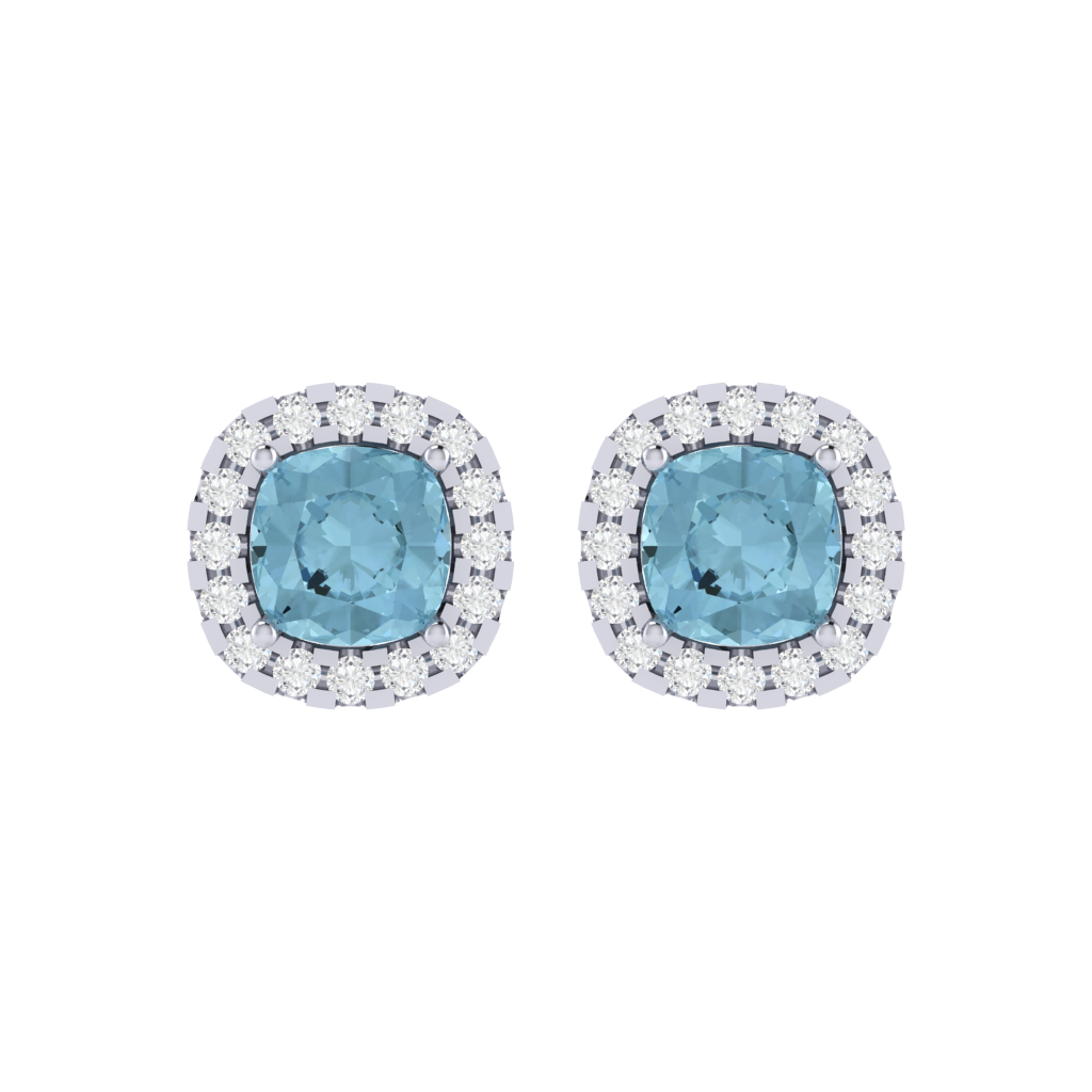 white gold plated sterling silver cushion shape aquamarine stud earrings
