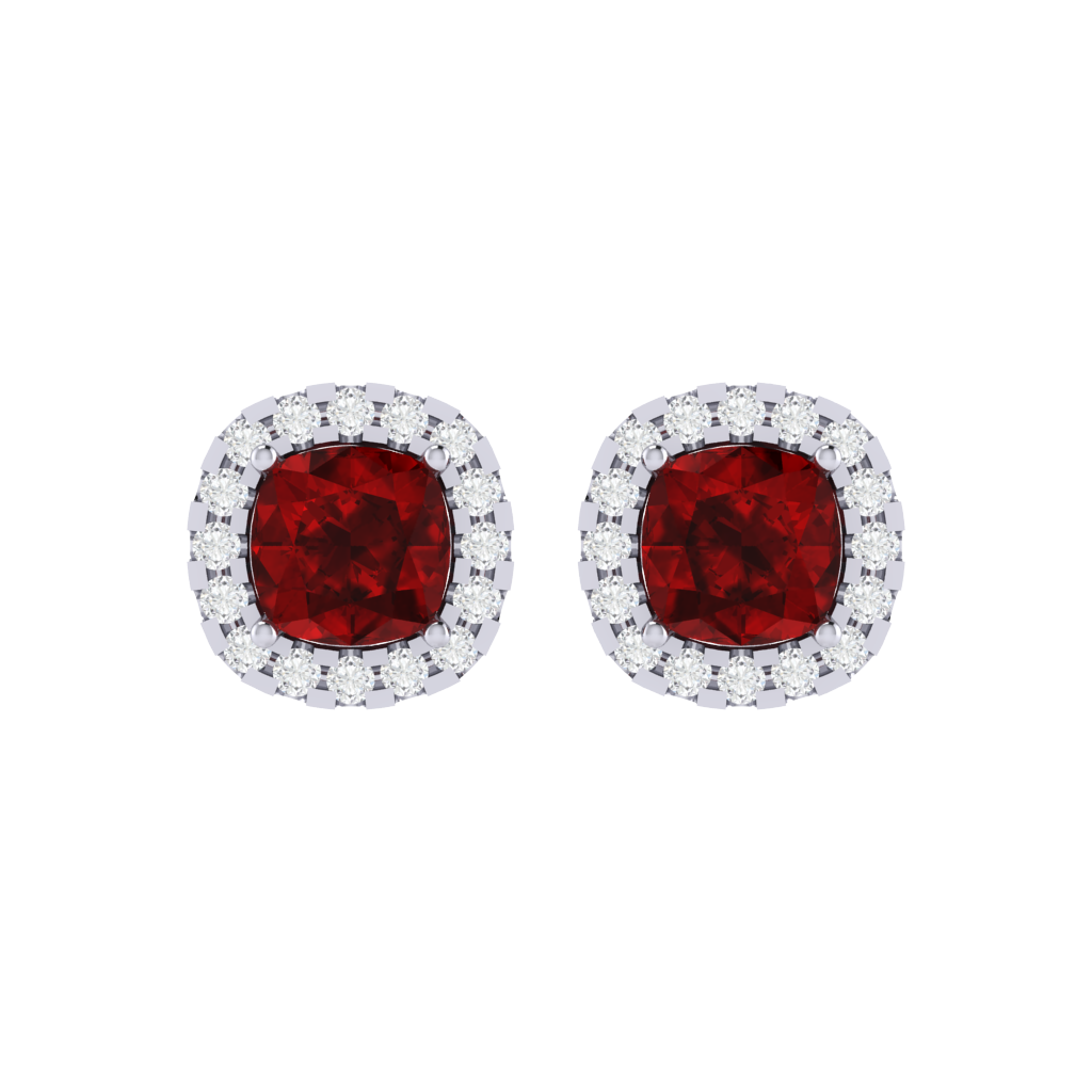 white gold plated sterling silver cushion shape ruby stud earrings