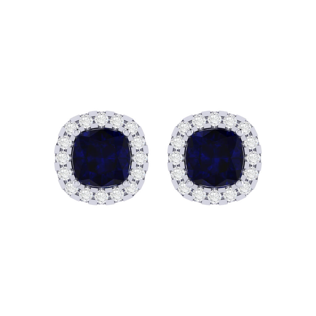 white gold plated sterling silver cushion shape sapphire stud earrings
