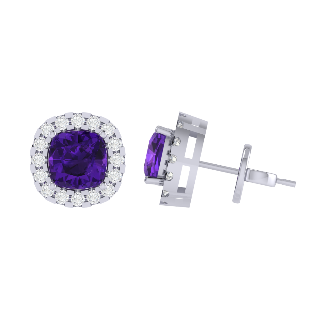 white gold plated sterling silver cushion shape amethyst stud earrings