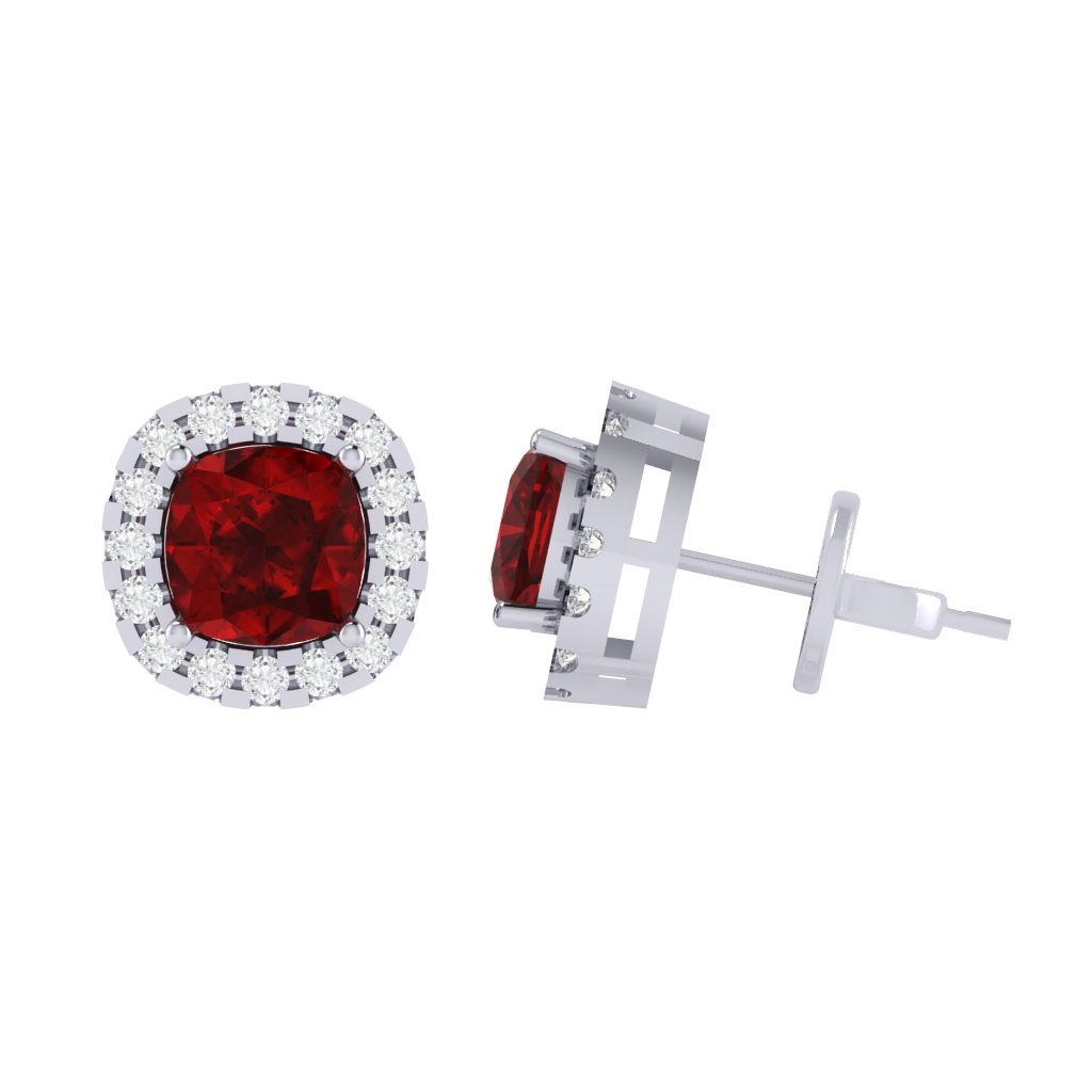 white gold plated sterling silver cushion shape ruby stud earrings