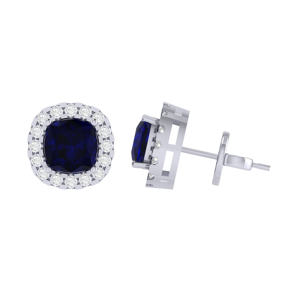 white gold plated sterling silver cushion shape sapphire stud earrings