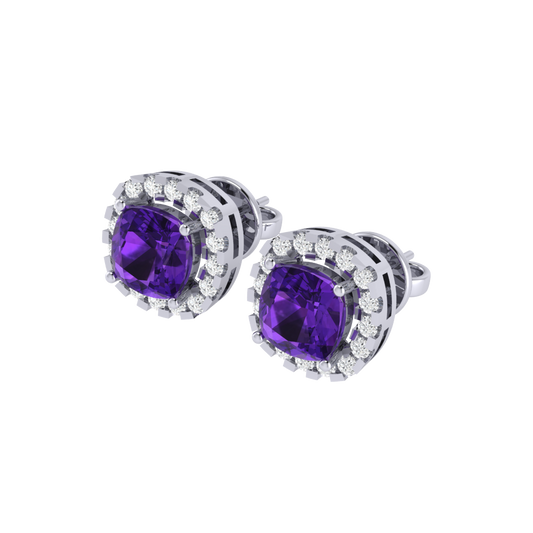 white gold plated sterling silver cushion shape amethyst stud earrings