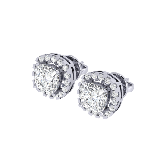 white gold plated sterling silver cushion shape cubic-zirconia stud earrings