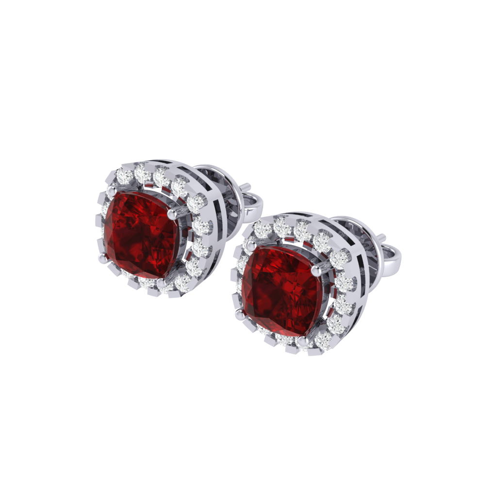 white gold plated sterling silver cushion shape ruby stud earrings