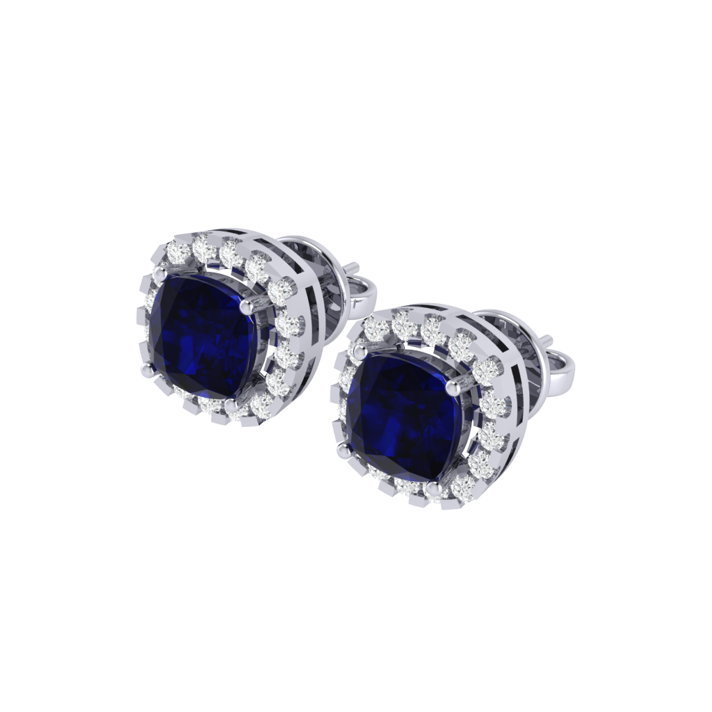 white gold plated sterling silver cushion shape sapphire stud earrings