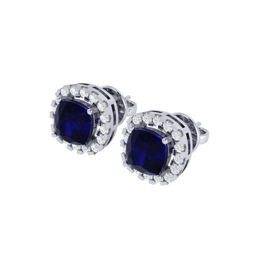 white gold plated sterling silver cushion shape sapphire stud earrings