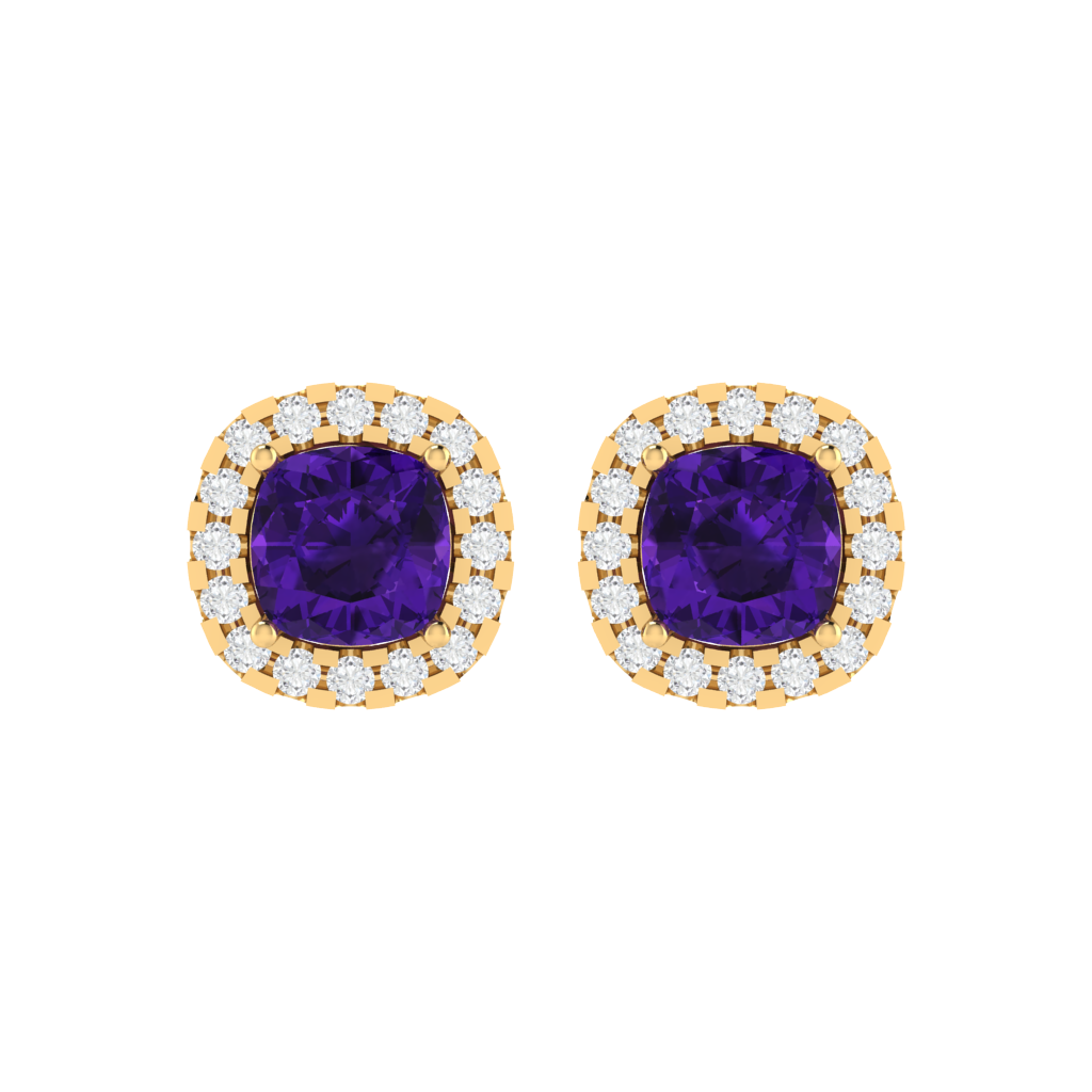 yellow gold plated sterling silver cushion shape amethyst stud earrings