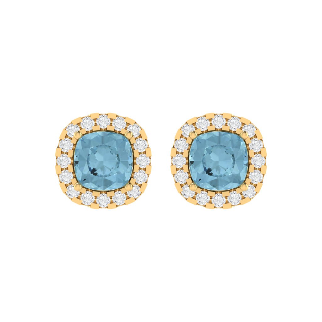yellow gold plated sterling silver cushion shape aquamarine stud earrings