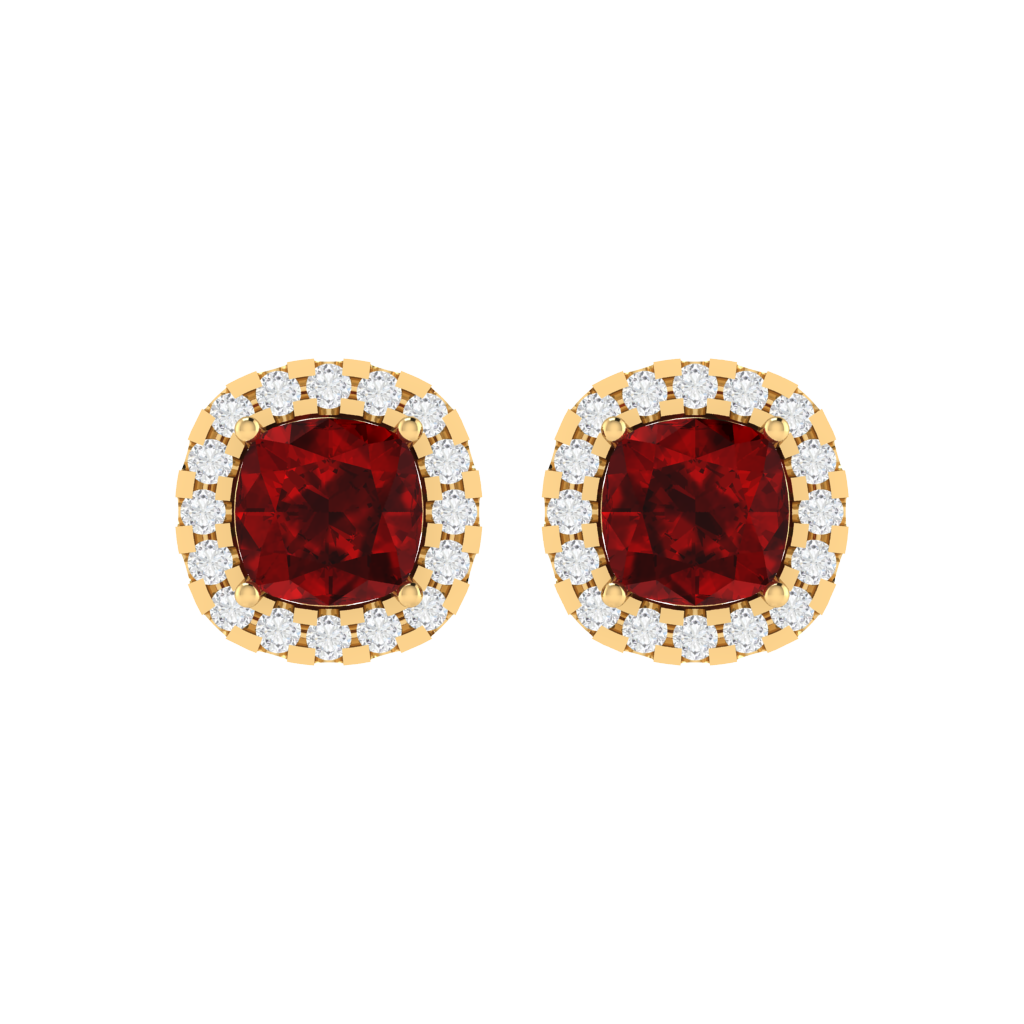 yellow gold plated sterling silver cushion shape ruby stud earrings