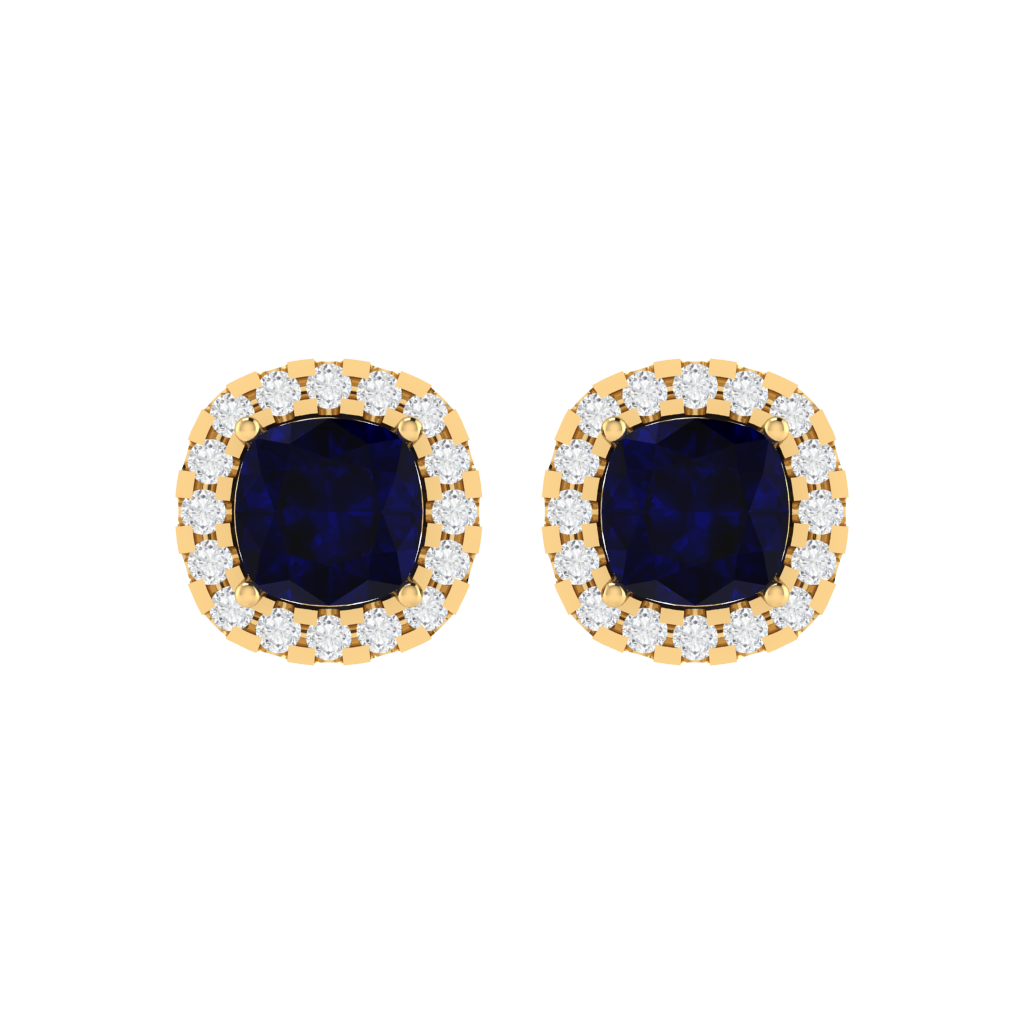 yellow gold plated sterling silver cushion shape sapphire stud earrings