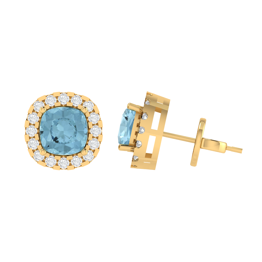 yellow gold plated sterling silver cushion shape aquamarine stud earrings