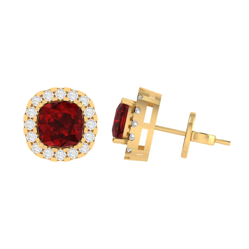yellow gold plated sterling silver cushion shape ruby stud earrings