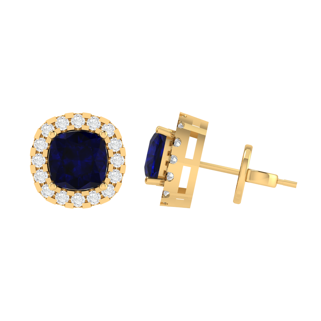 yellow gold plated sterling silver cushion shape sapphire stud earrings