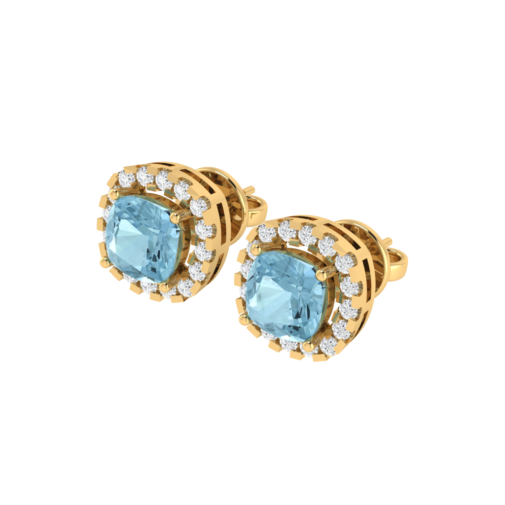 yellow gold plated sterling silver cushion shape aquamarine stud earrings