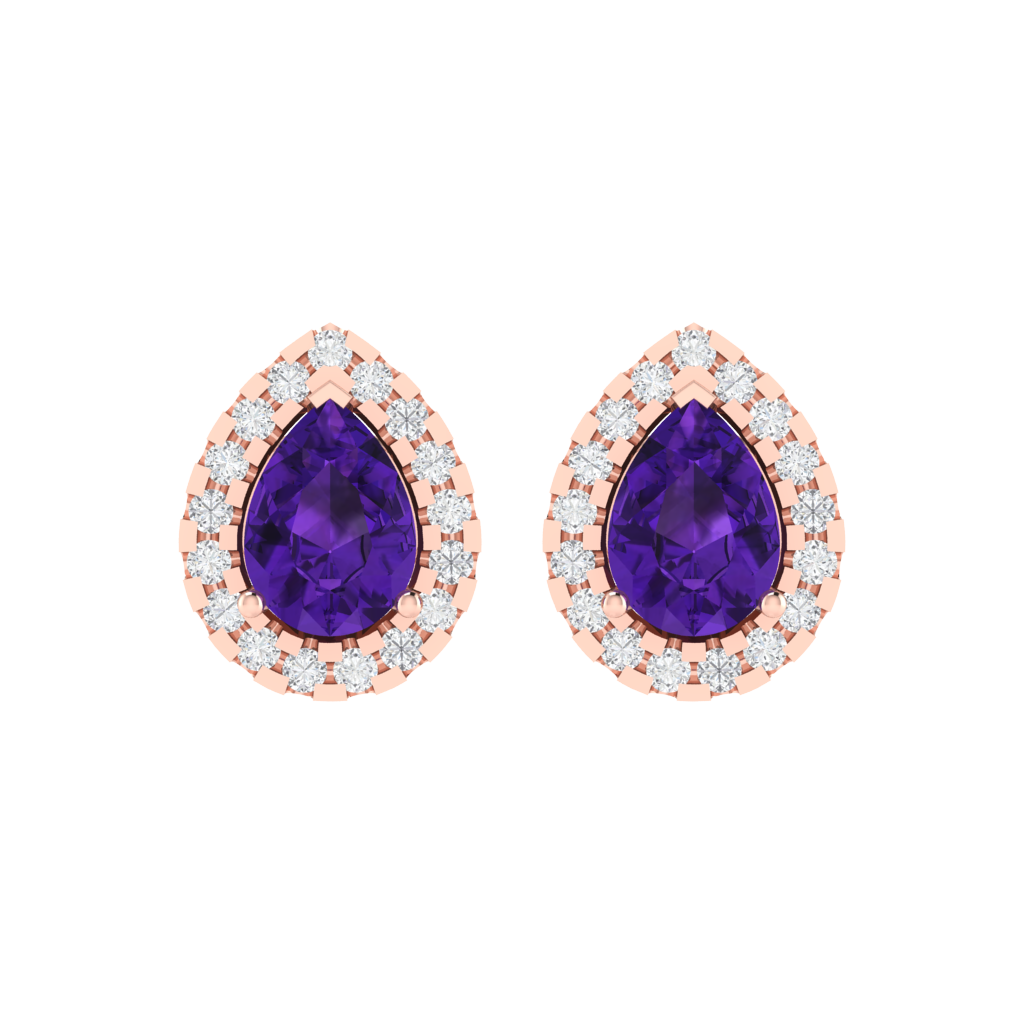 rose gold plated sterling silver pear shape amethyst stud earrings