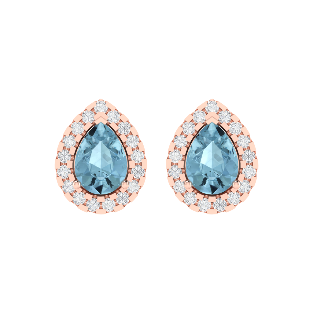 rose gold plated sterling silver pear shape aquamarine stud earrings