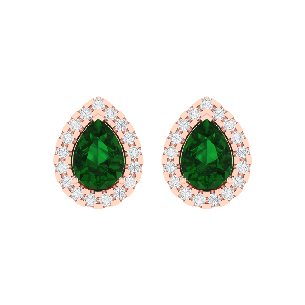 rose gold plated sterling silver pear shape emerald stud earrings